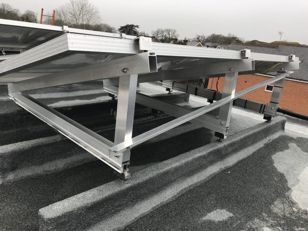 Close up of flat roof mounting system