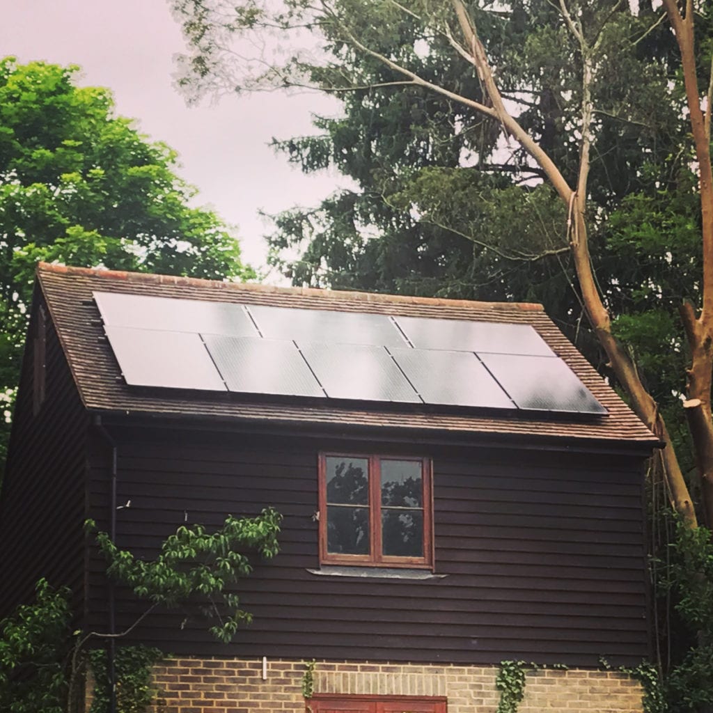 Solar panels installed on the garage in Surrey.